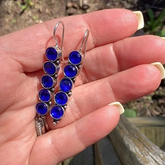 Natural Five-Stone Drop Dangle Earring, French Wires - Picture 2 of 4